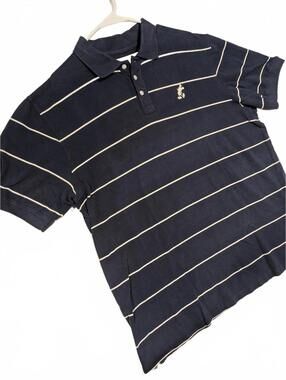 Walt Disney World Mickey Mouse Navy Blue Striped Cotton Polo Shirt Mens XL